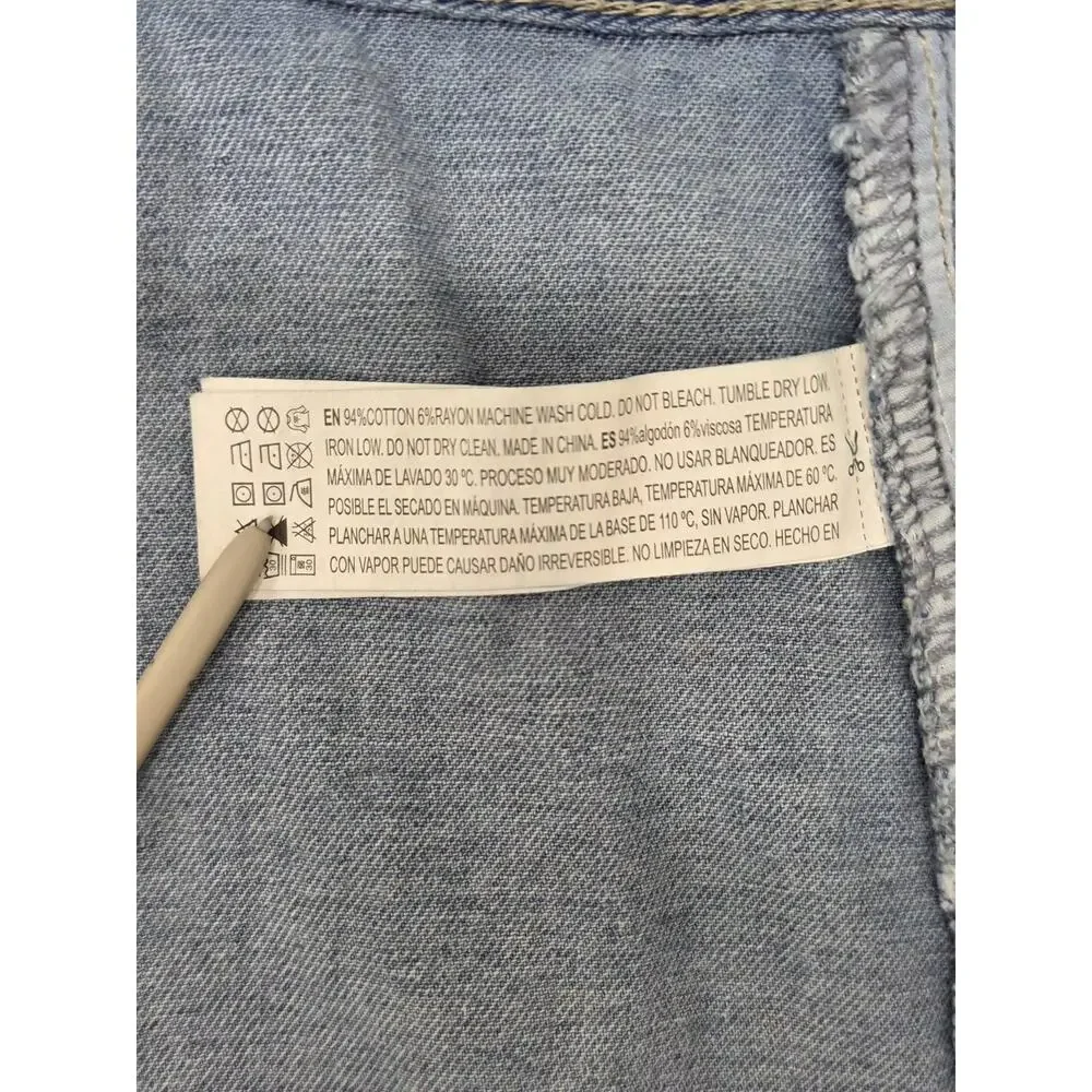 Forever 21 Distressed Denim Mini Skirt Button Front Medium Wash Size Large